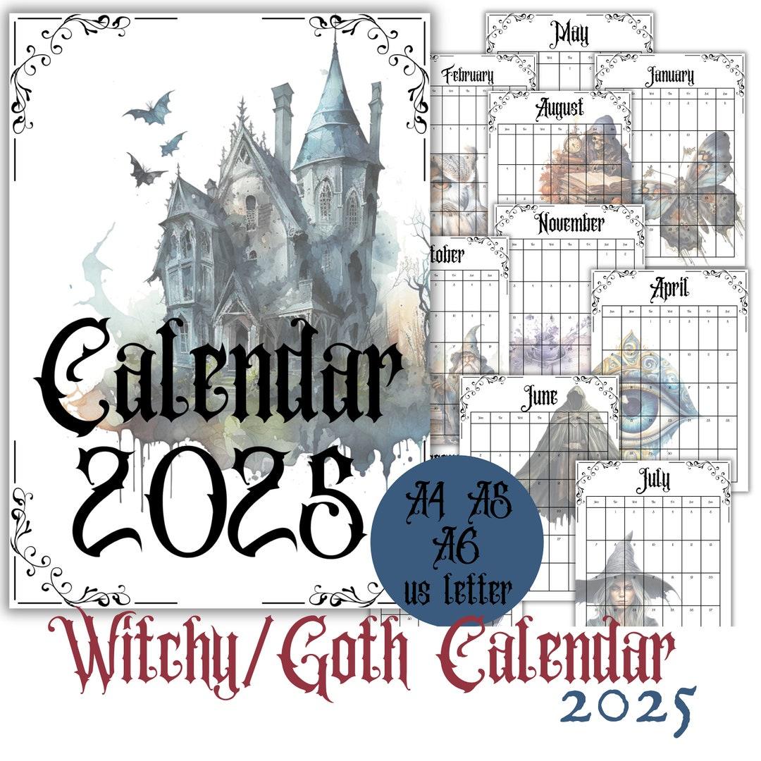 Witchy Goth 2025 Calendar Digital Download Pages Pagan 2025 with Alchemy Gothic 2025 Calendar Printable