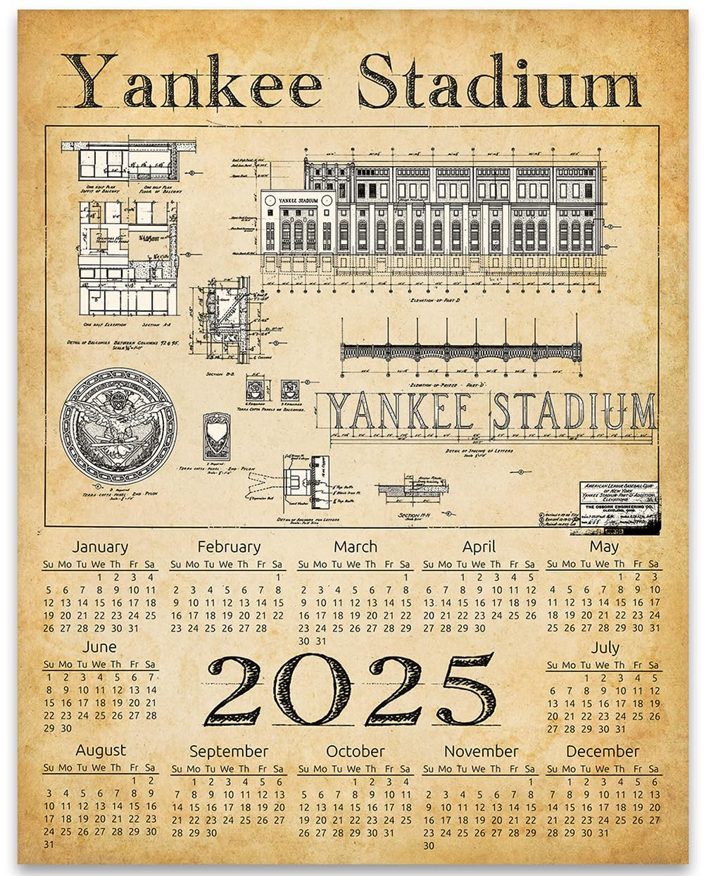 Yankee Stadium Blueprint 2023 Calendar - Unframed Kuwait | Ubuy with regard to Mlb Lauren Taylor 2025 Calendar Printable