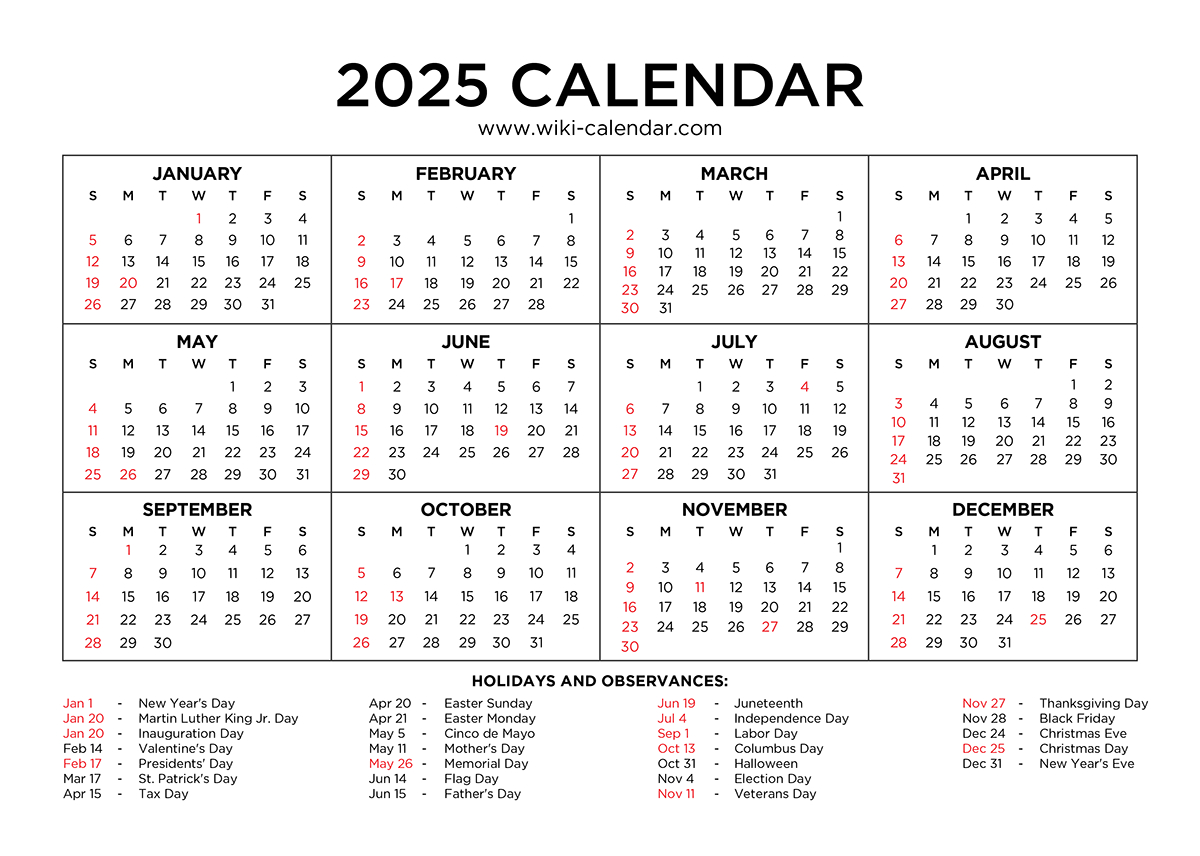 Year 2025 Calendar Printable With Holidays - Wiki Calendar pertaining to Bygone Days 2025 Calendar Printable