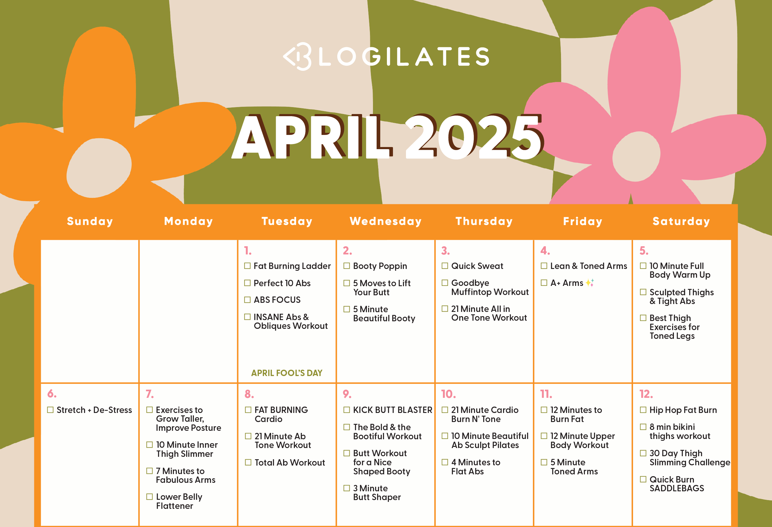 Your Blogilates April 2025 Workout Calendar!! - Blogilates intended for Pilates 2025 Calendar Printable