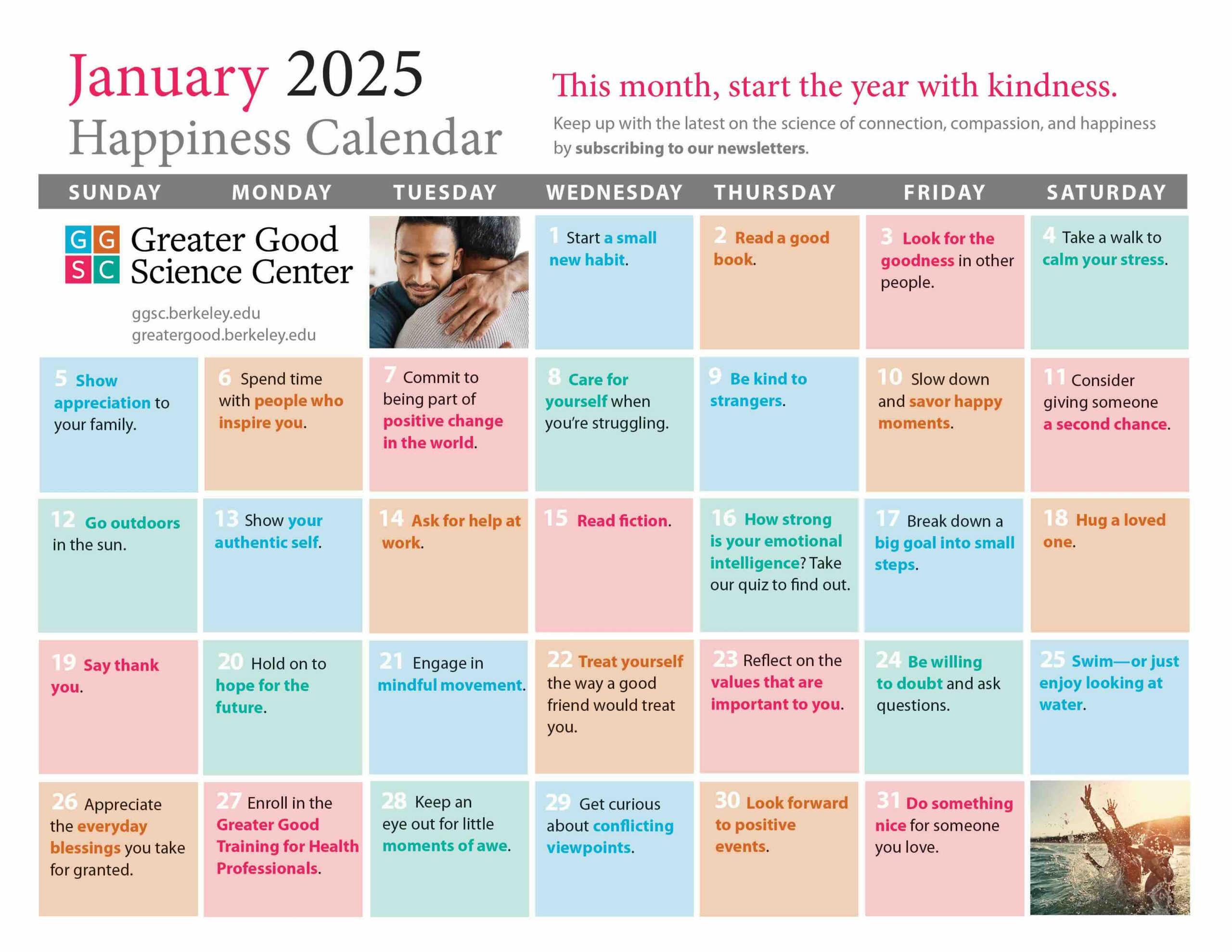 Your Happiness Calendar For January 2025 pertaining to Positive Vibes 2025 Calendar Printable