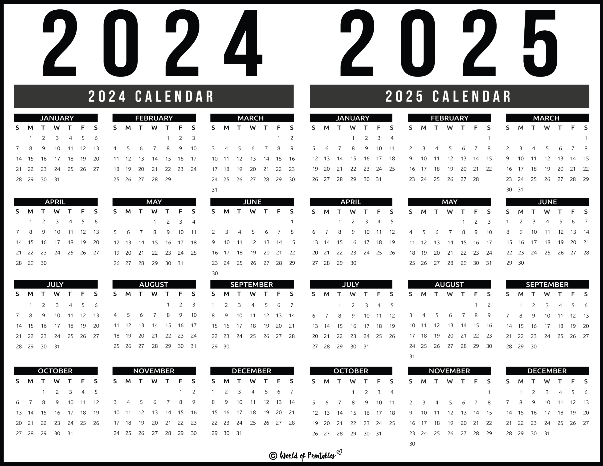 2024 2025 Calendar Free Printables - World Of Printables pertaining to Free 2024 And 2025 Calendar Printable