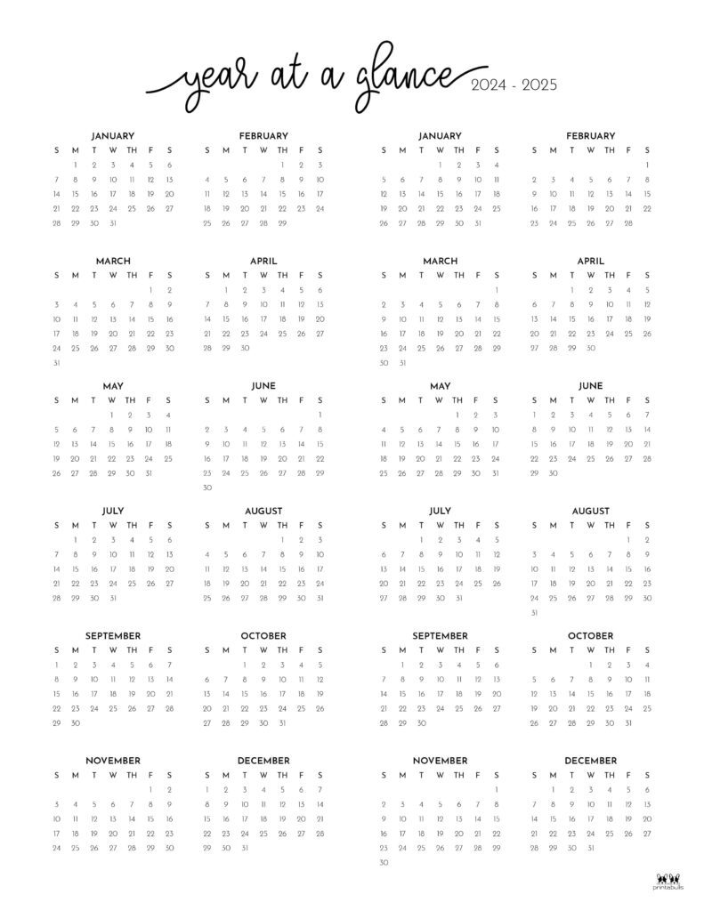2024-2025 Two Year Calendars - 10 Free Printables | Printabulls in 2024 And 2025 Yearly Calendar Printable