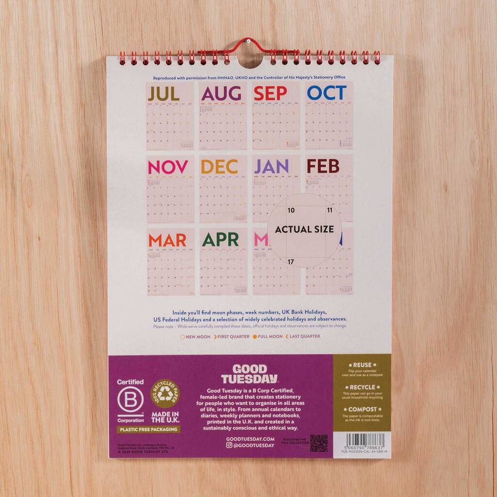 2025–2026 Mid Year Calendar | Simply Bright | July Start | A4 inside July Calendar 2025 Waterproof
