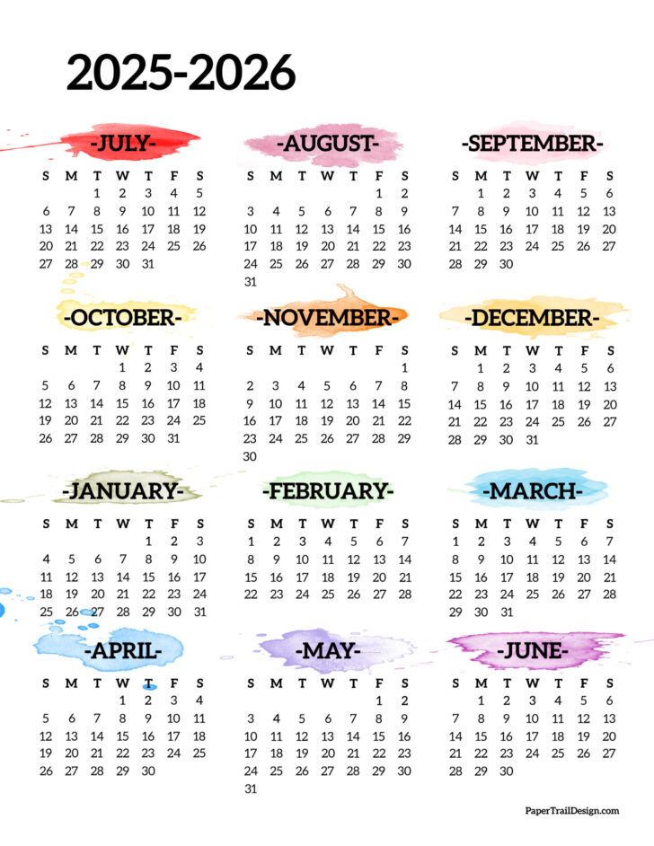 July 2025 – June 2026 Printable Calendar