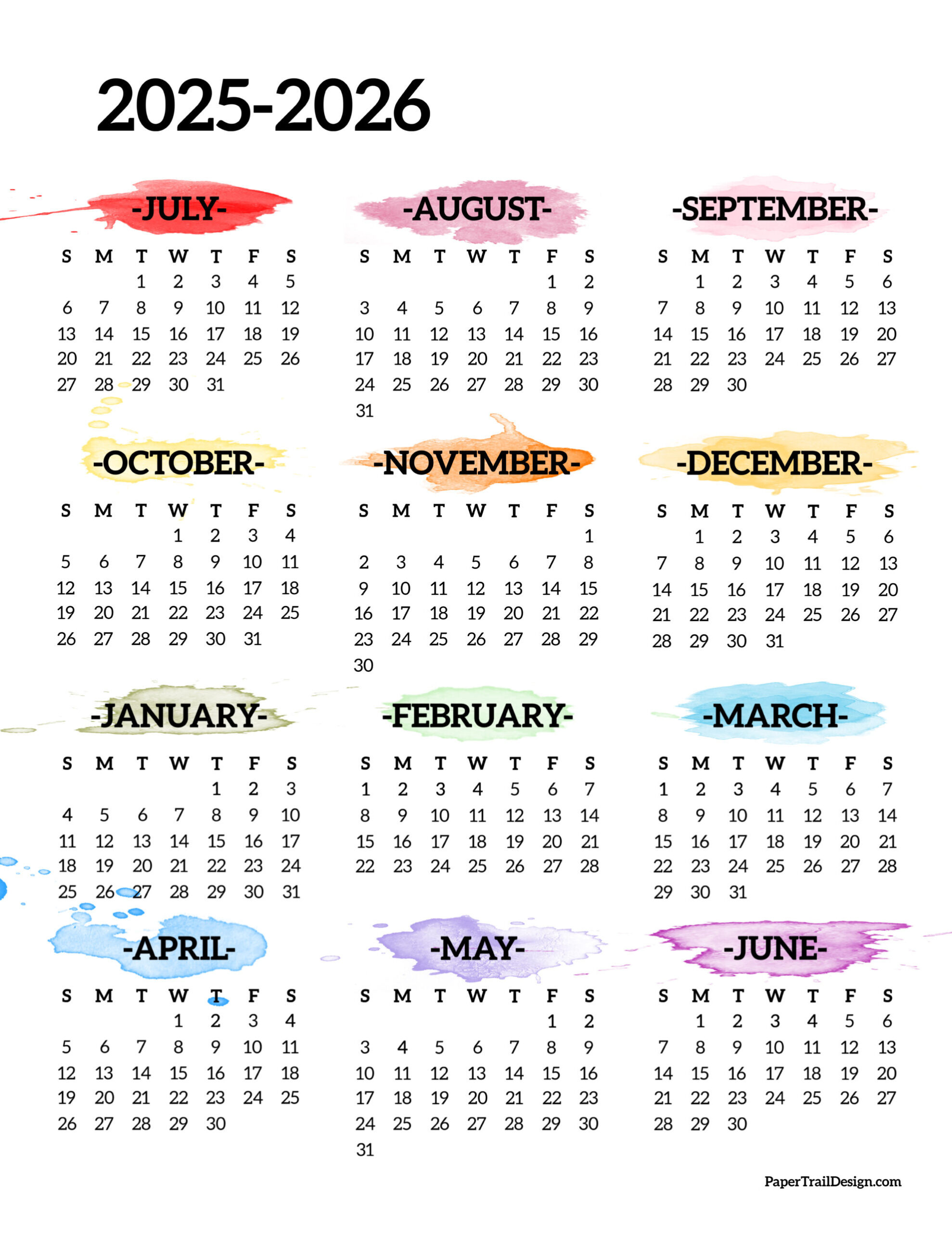 2025-2026 School Year Calendar Free Printable - Paper Trail Design regarding July 2025 - June 2026 Printable Calendar