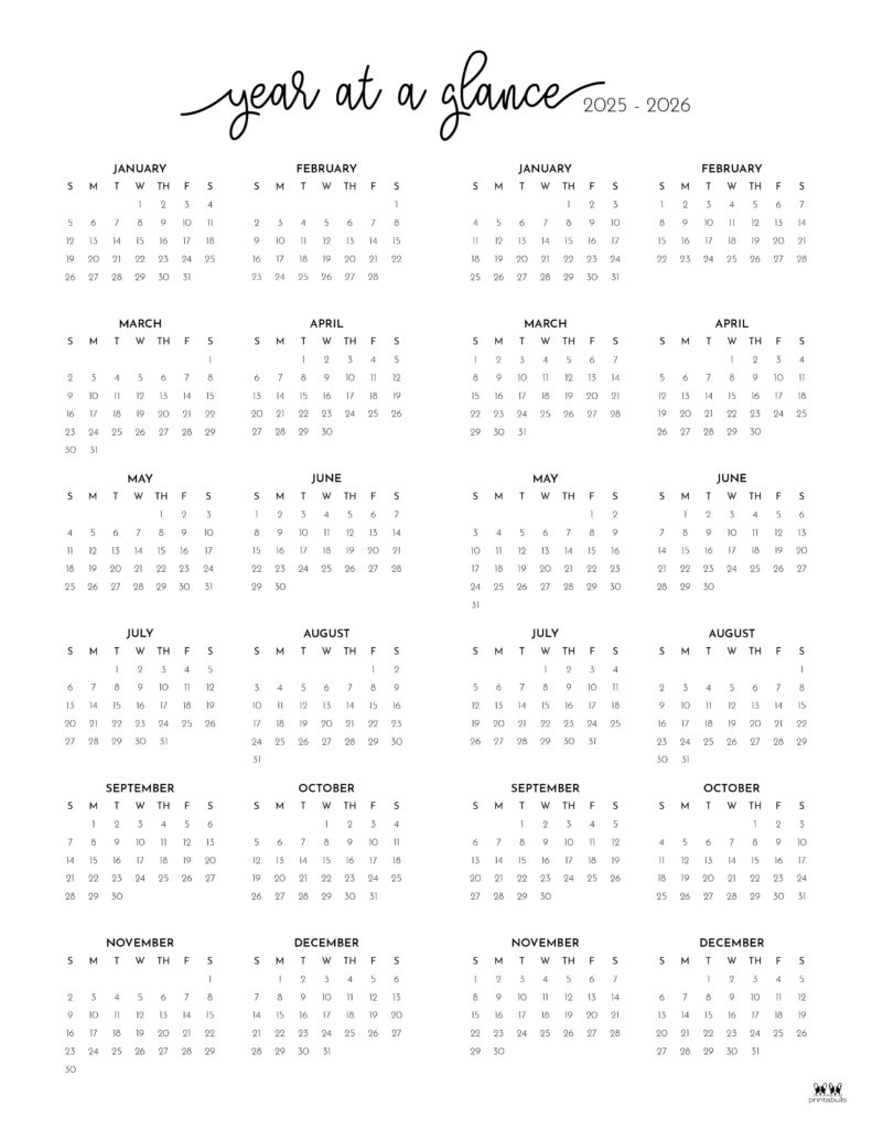 2025-2026 Two Year Calendars - 10 Free Cals | Printabulls pertaining to July 2025 to June 2026 Calendar Printable Free
