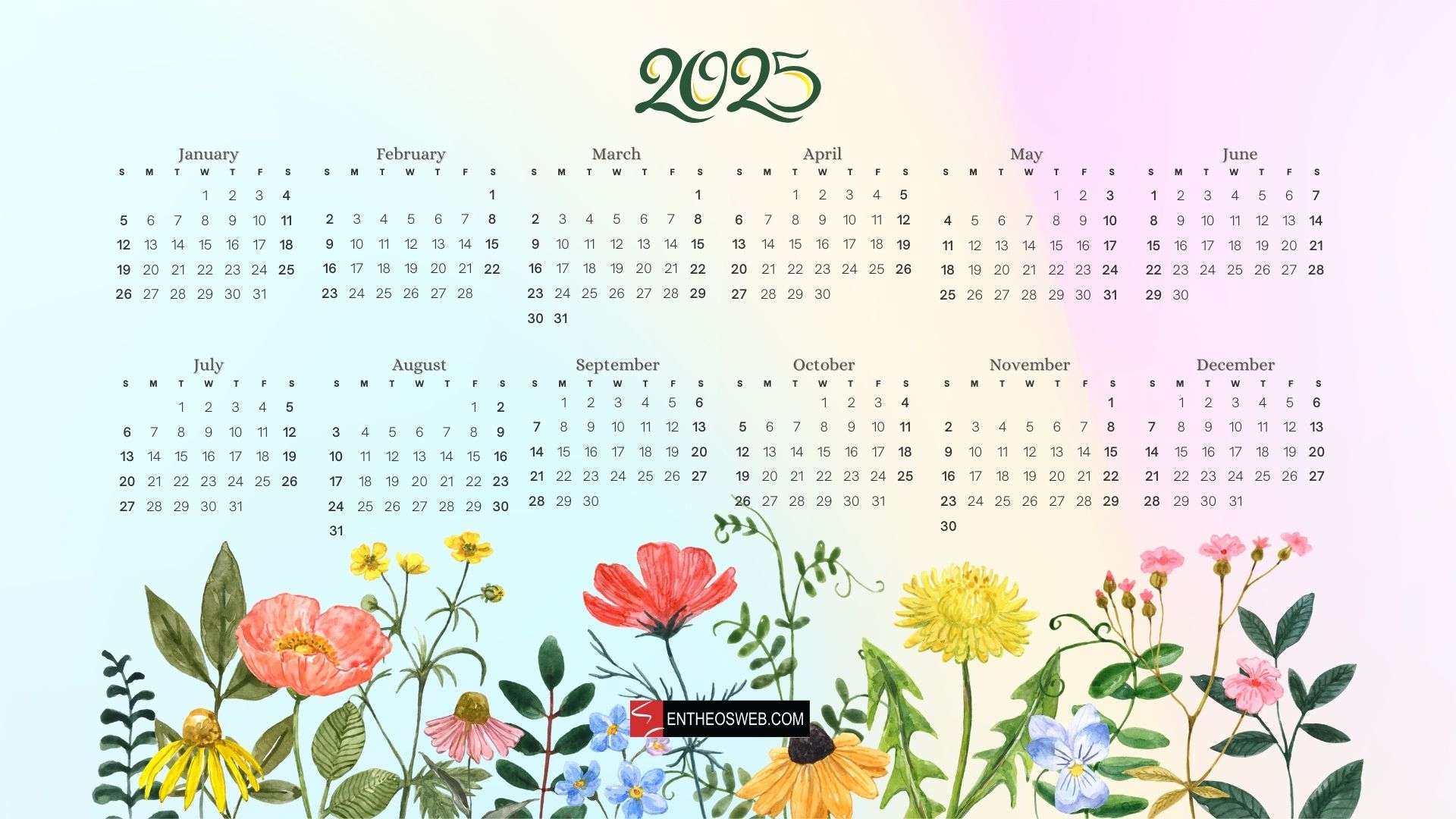 2025 Calendar Desktop Wallpaper And Pdf Printables | Entheosweb with Printable Desktop Calendar 2025