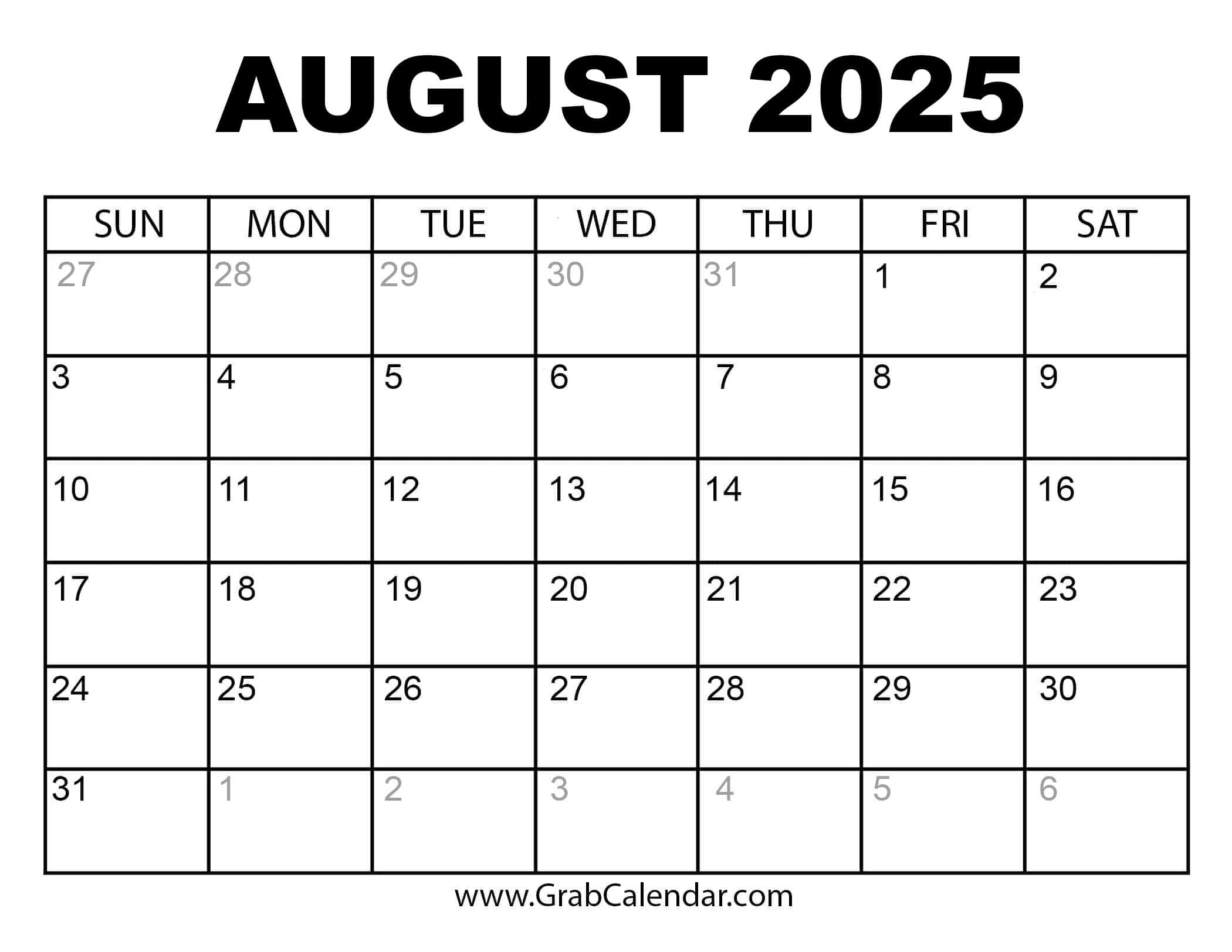 2025 Calendar - Grab Calendar with regard to Printable Calendar August 2024 To July 2025