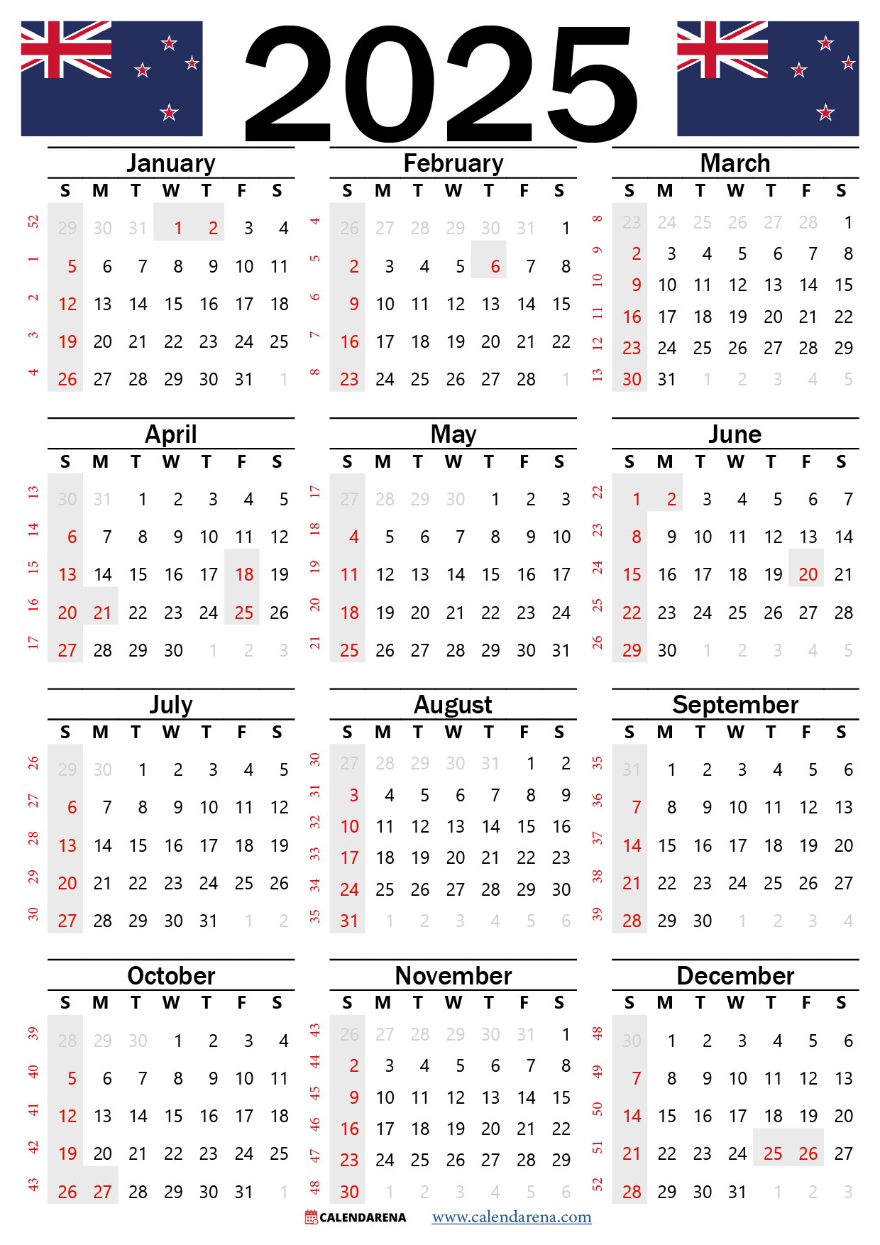 2025 Calendar Nz With Holidays And Festivals regarding Printable Calendar 2025 with Holidays Nz