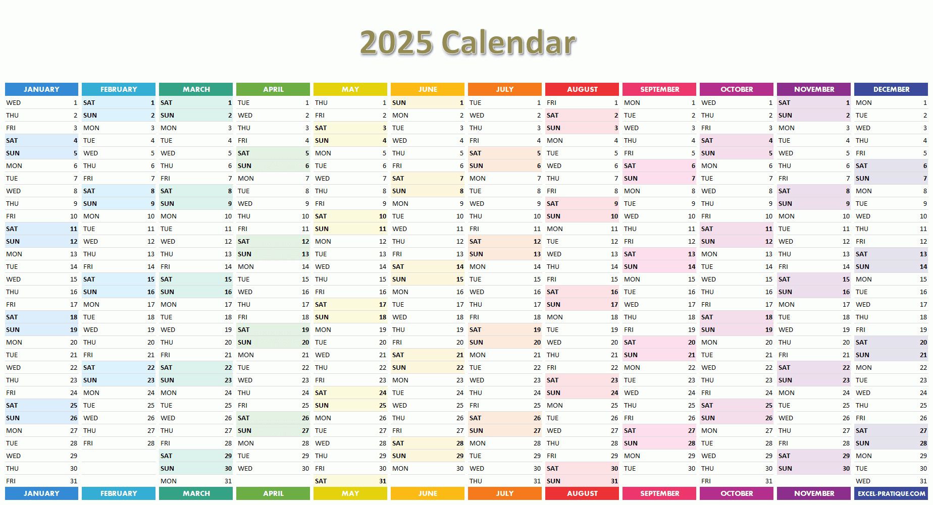 2025 Calendar regarding Printable Calendar 2025 Free Download Excel