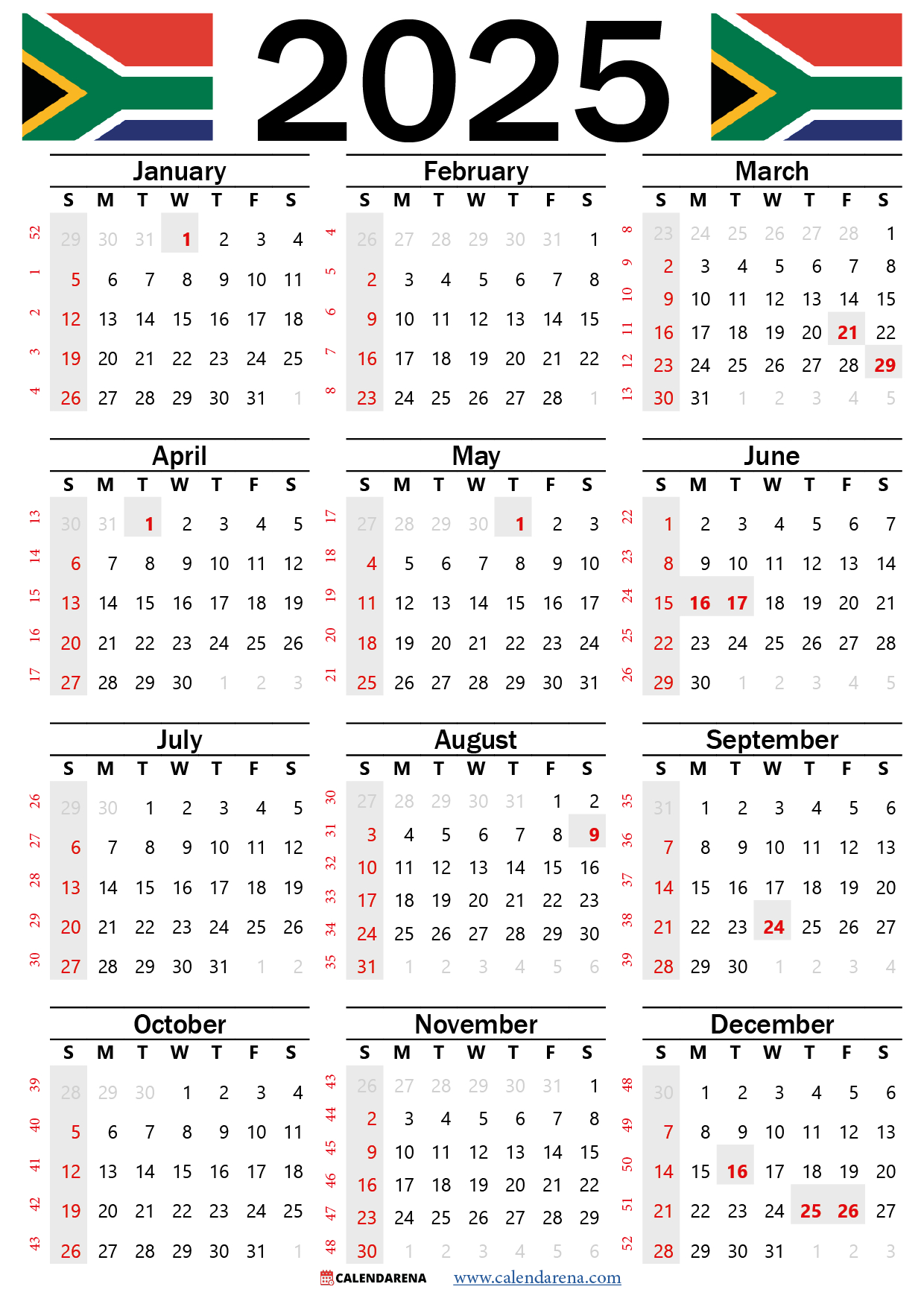 2025 Calendar South Africa With Holidays Printable for Free Printable Calendar 2025 South Africa with Public Holidays