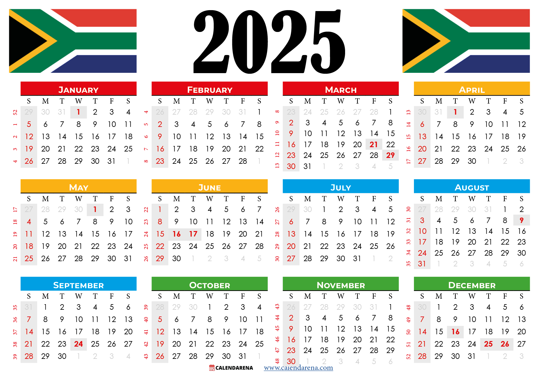 2025 Calendar South Africa With Holidays Printable for Free Printable Calendar 2025 South Africa With Public Holidays