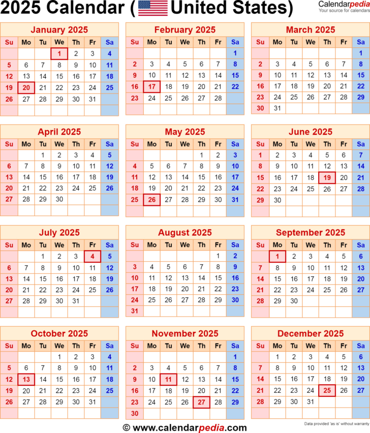 Free Printable 2025 Calendar with Federal Holidays