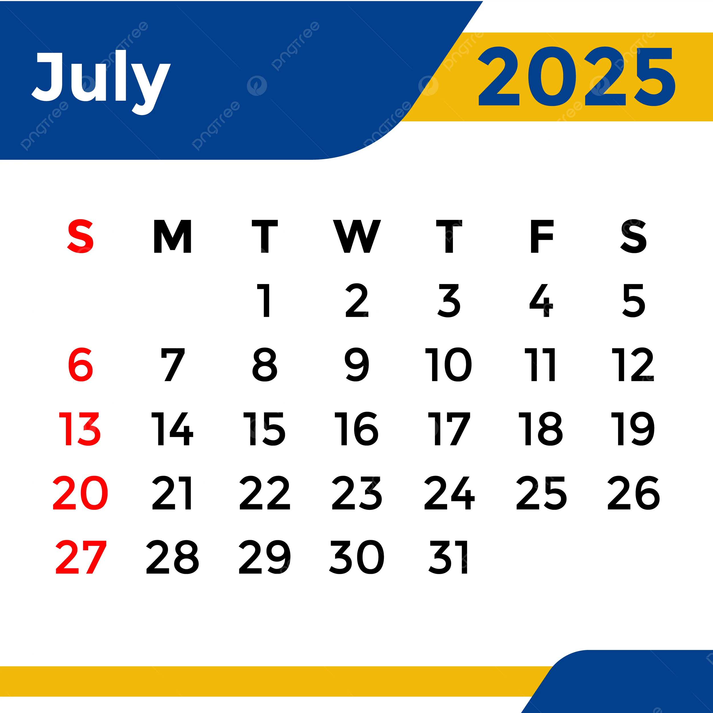 2025 July Png Transparent Images Free Download | Vector Files throughout July Calendar 2025 Png