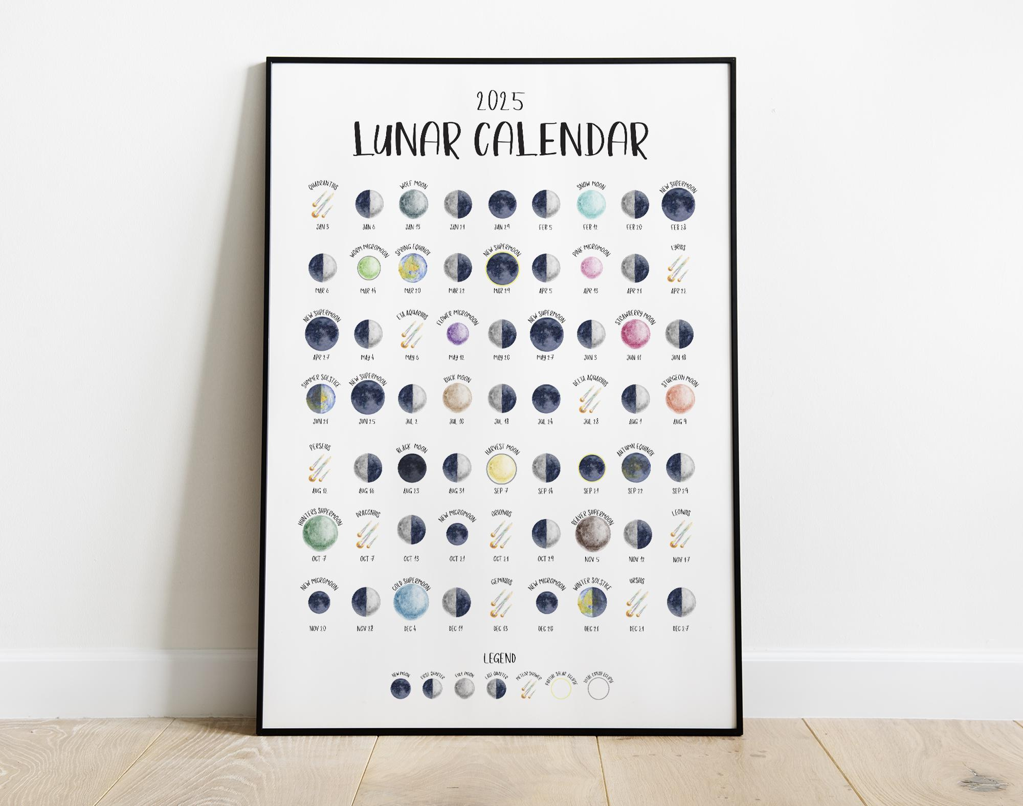 2025 Lunar Calendar Print | Northern Hemisphere | Illustrated Moon with regard to 2025 Full Moon Calendar Printable