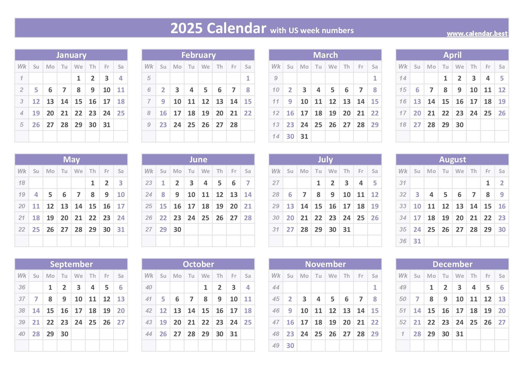 2025 Printable Calendar With Week Numbers And Holidays in Printable 2025 Calendar With Week Numbers