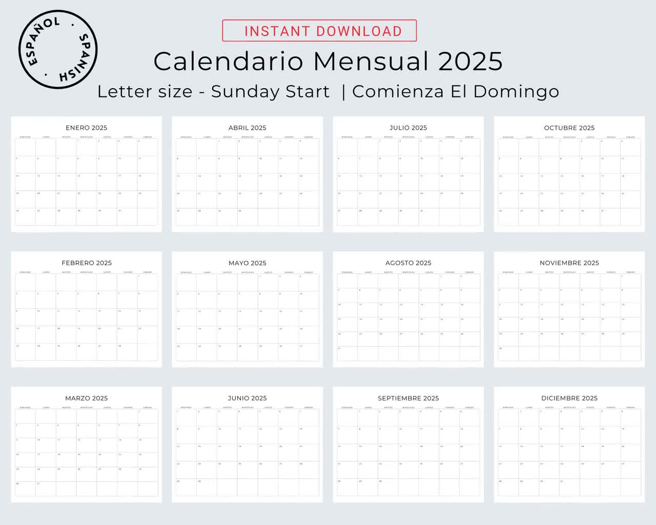 2025 Spanish Calendar 2025 Calendario Español 2025 Planificadores 2025 Monthly Planner In Spanish Minimal Calendar 2025 A4 Letter Size Pdf intended for Printable Calendar 2025 In Spanish