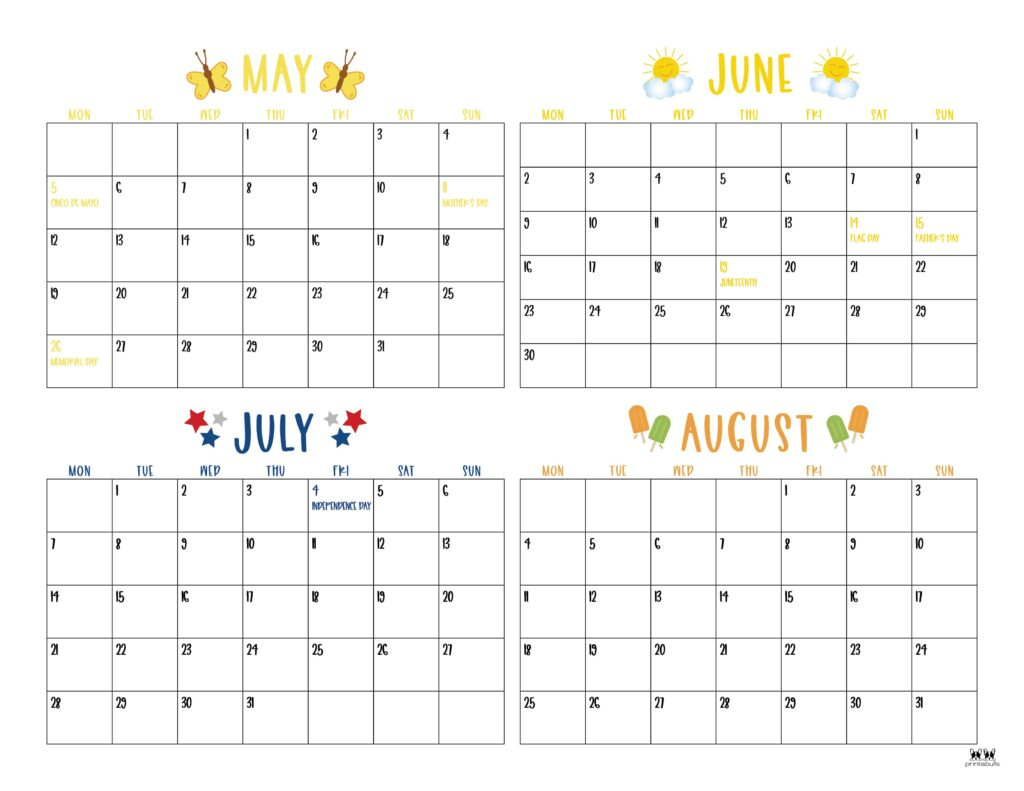 2025 Summer Calendars - 27 Free Printables | Printabulls with May To July 2025 Calendar