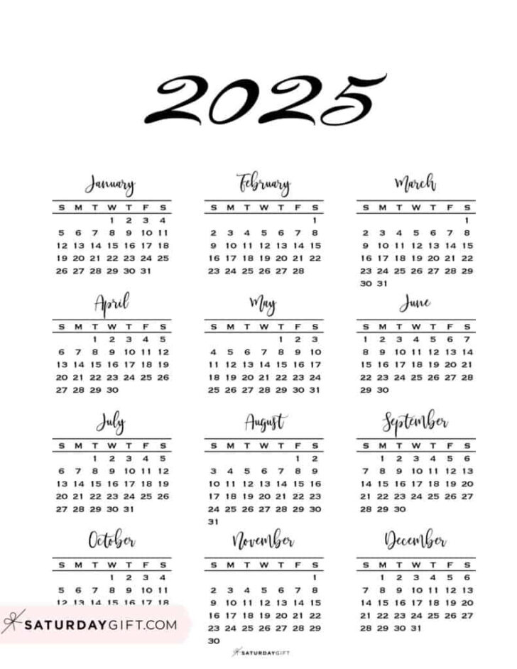Printable Calendar 2025 All On One Page