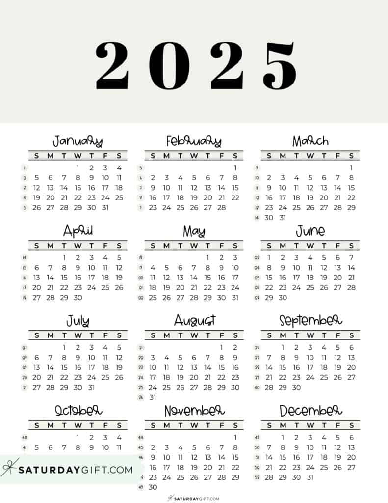 2025 Year At A Glance Calendars - 37 Cute And Free Pdfs pertaining to Free Printable 2025 Calendar 8 1/2 X 11