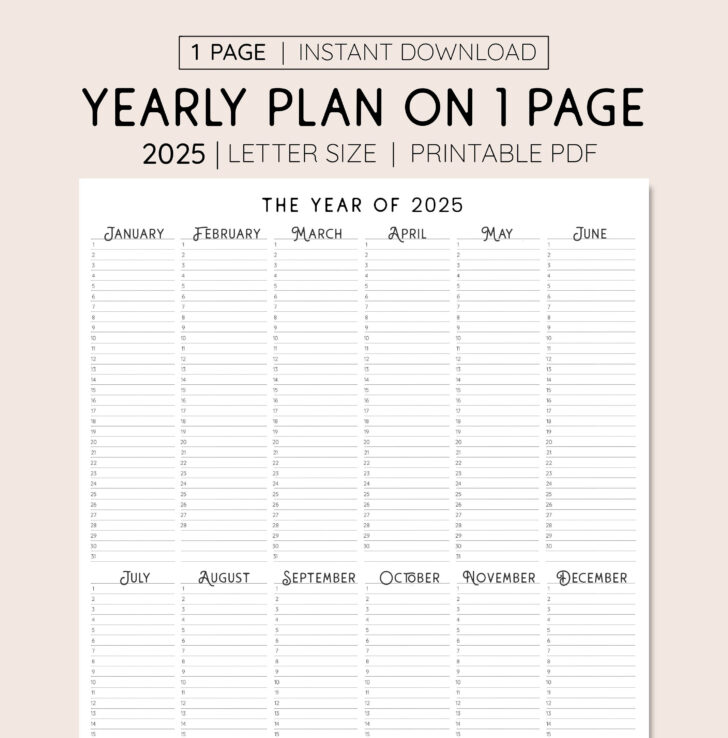 Year At A Glance Printable Calendar 2025