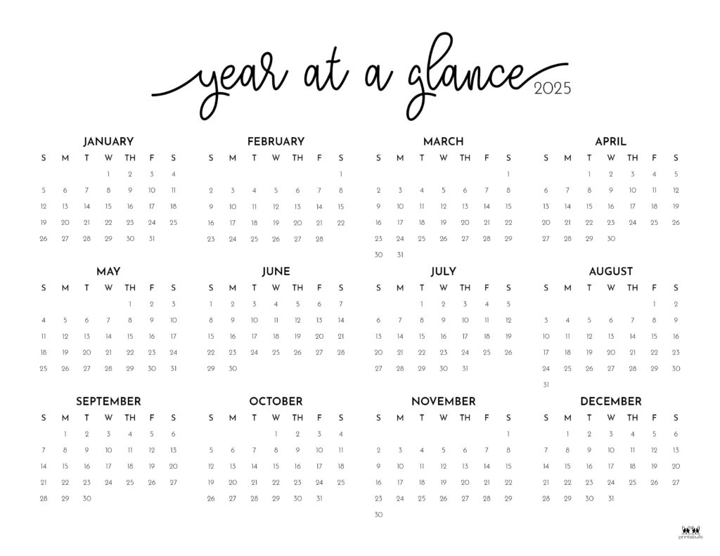 2025 Yearly Calendars - 29 Free Printables | Printabulls for 2025 Month At A Glance Calendar Printable