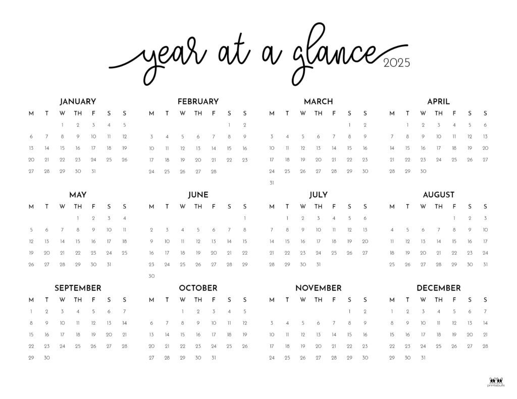 2025 Yearly Calendars - 29 Free Printables | Printabulls with regard to Year At A Glance Printable Calendar 2025