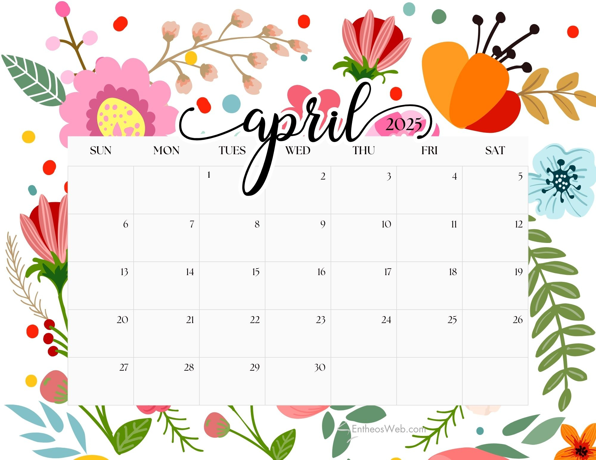 April 2025 Calendar Printables | Entheosweb with Printable Calendar 2025 April Free