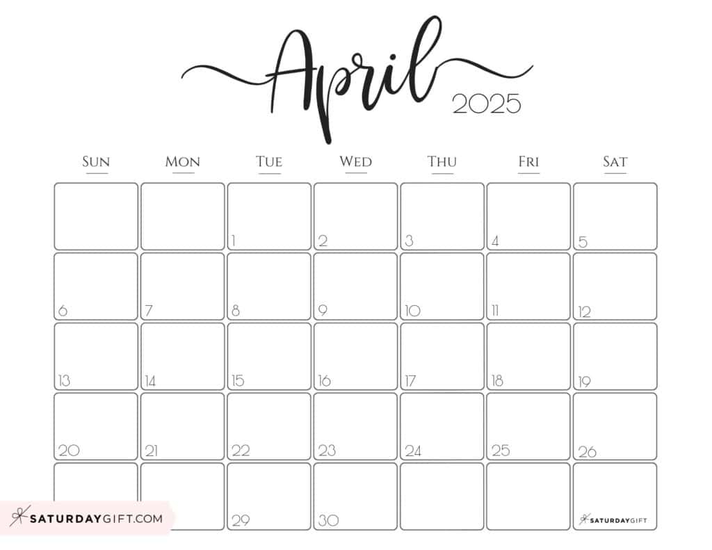 April 2025 Calendars - 23 Cute Free Printable Pdfs | Saturdaygift with Saturday Gift Printable Calendar 2025