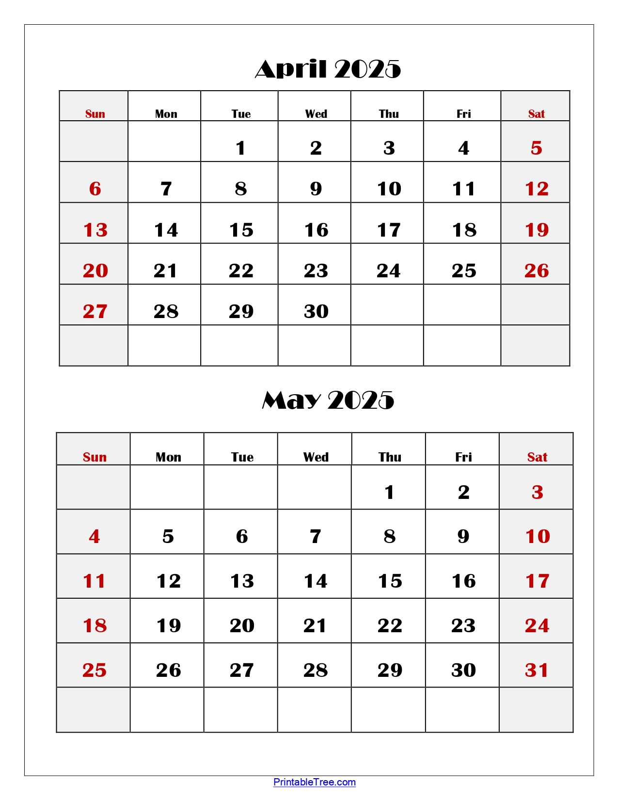 April And May 2025 Calendar Printable | Two Months Calendar with Printable Calendar 2025 April May
