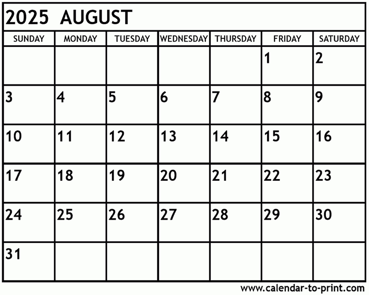 August 2025 Calendar Printable in July August 2025 Calendar Free Printable