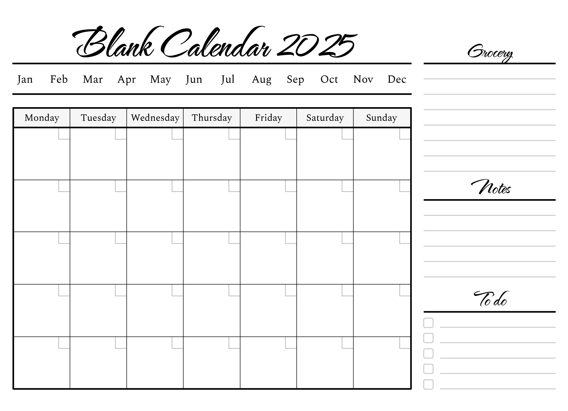 Blank Calendar Template 2025 Free Google Docs Template - Gdoc.io in Printable Calendar 2025 Google Docs