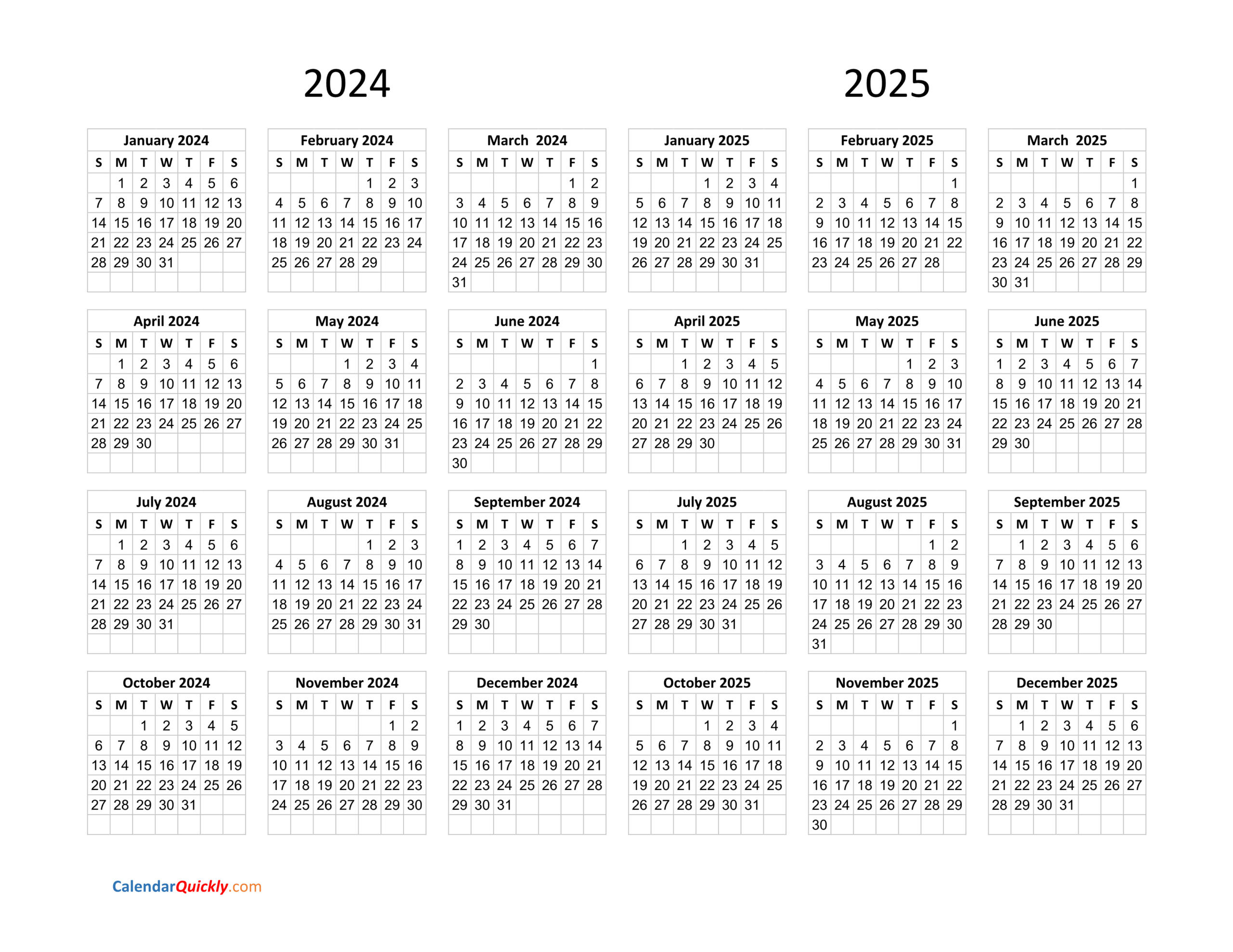 Calendar 2024 And 2025 On One Page | Calendar Quickly pertaining to 2024 and 2025 Yearly Calendar Printable