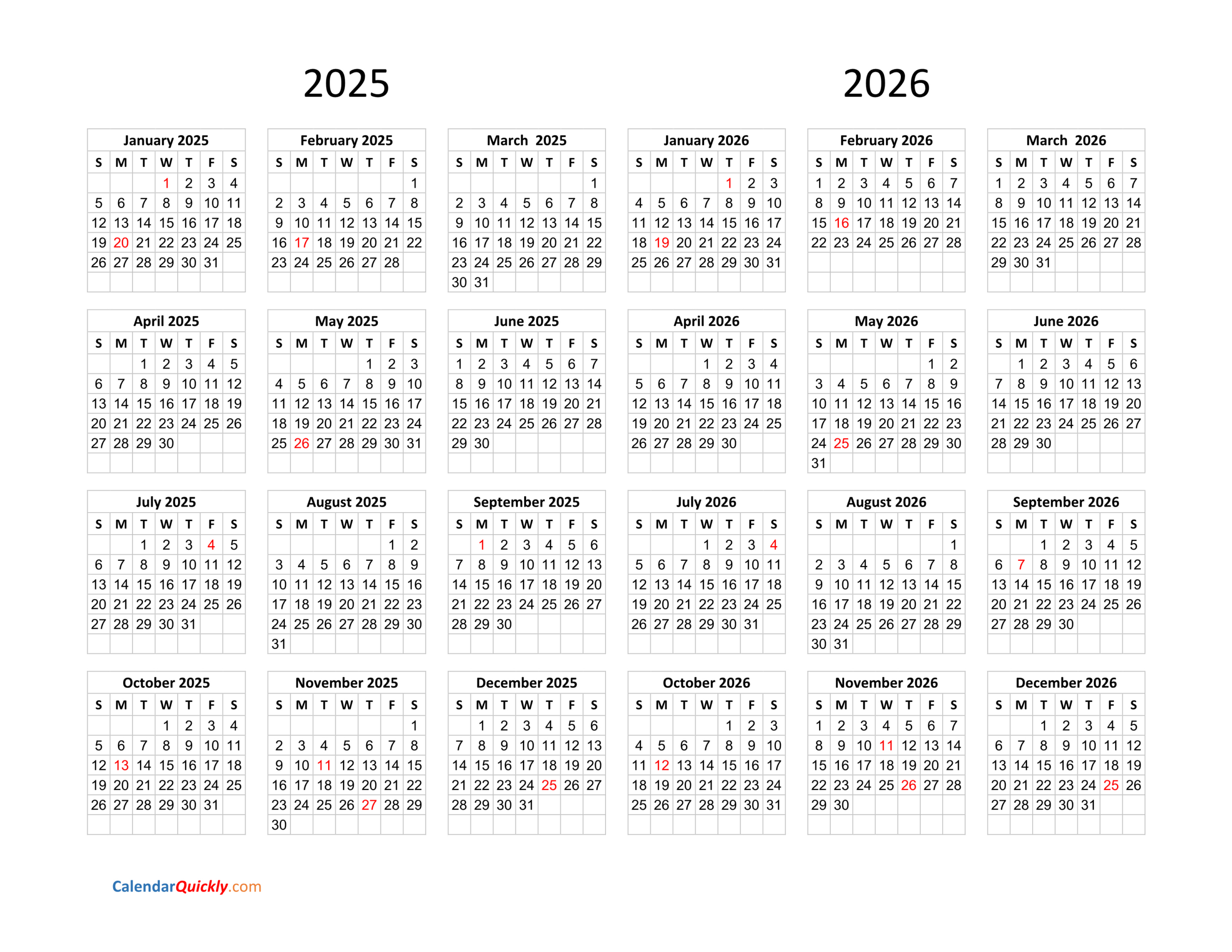 Calendar 2025 And 2026 On One Page | Calendar Quickly regarding Free Printable Calendar July 2025 June 2026