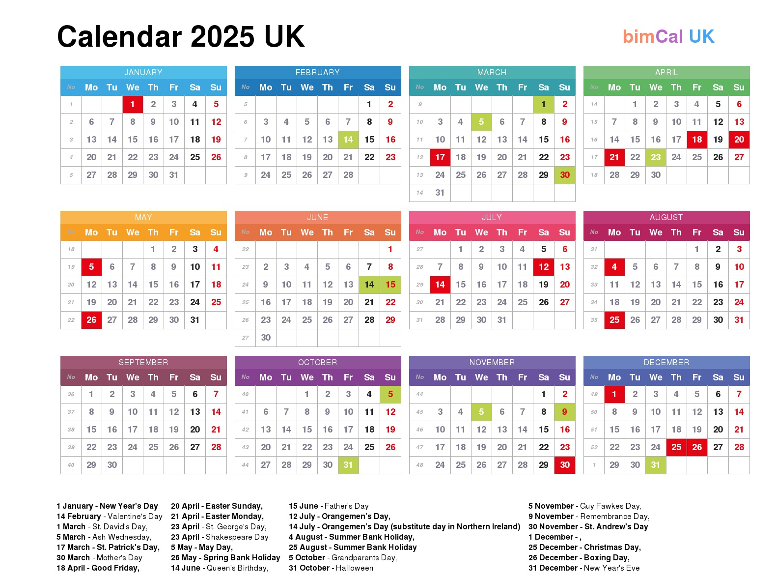Calendar 2025 Uk - Bimcal.uk 🇬🇧 with Uk Calendar 2025 with Bank Holidays Printable