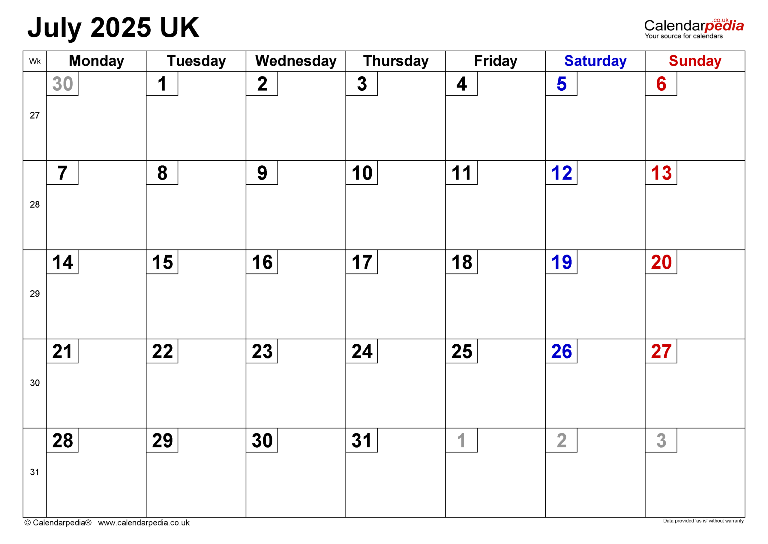 Calendar July 2025 Uk With Pdf, Excel And Word Templates in July Calendar 2025 UK