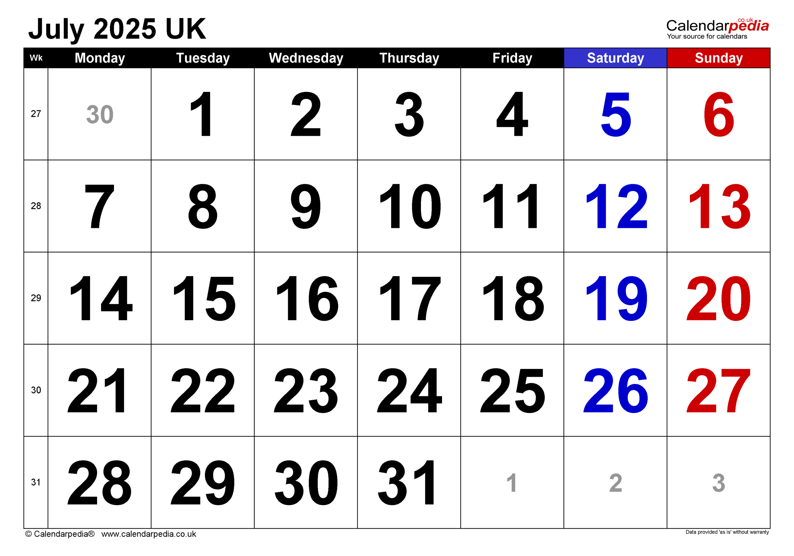 Calendar July 2025 Uk With Pdf, Excel And Word Templates pertaining to July Calendar 2025 UK