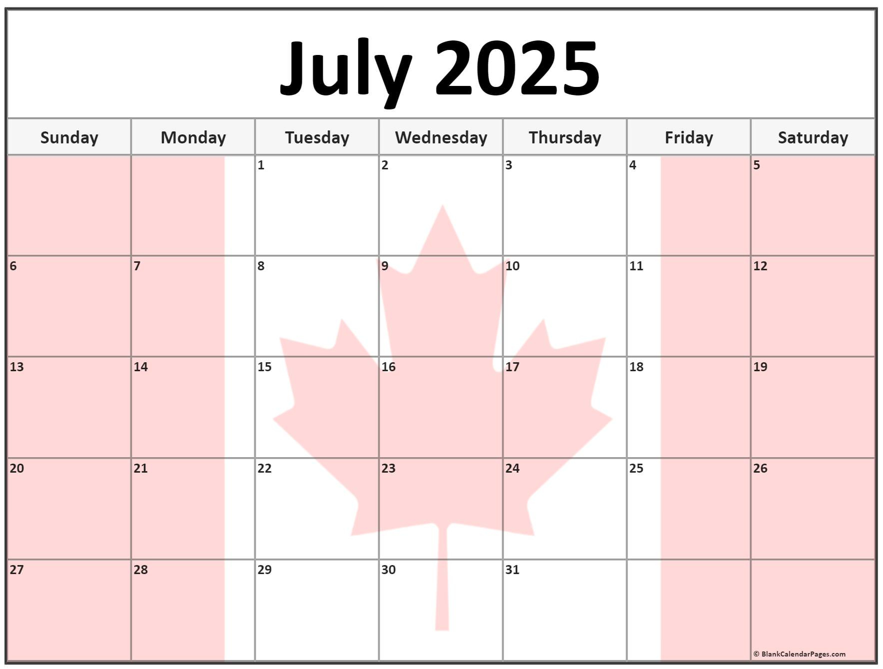 Collection Of July 2025 Photo Calendars With Image Filters. with regard to July 2025 Calendar With Holidays Canada