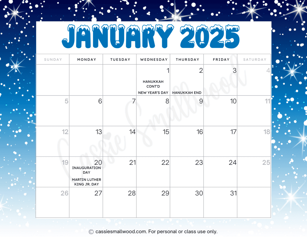 Cute 2025 Free Printable Monthly Calendars - Cassie Smallwood throughout Free Printable Calendar 2025 Monthly with Holidays