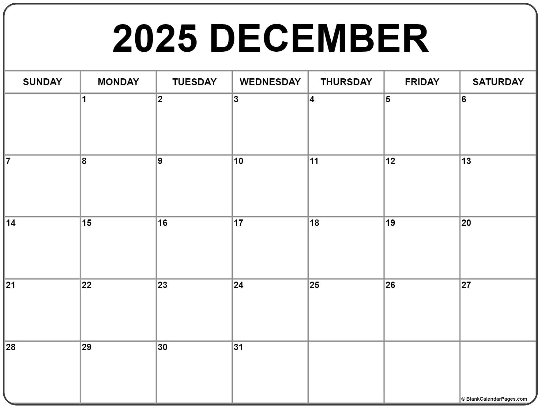 December 2025 Calendar | Free Printable Calendars with regard to Free Printable Calendar 2025 December