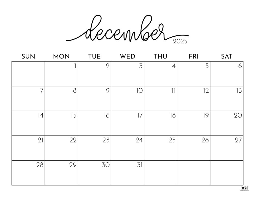 December 2025 Calendars - 107 Free Printables | Printabulls with Free Printable Calendar 2025 December