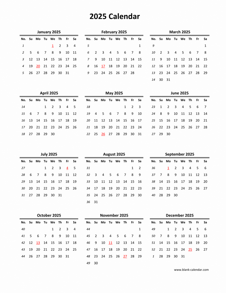 Download Blank Calendar 2025 (12 Months On One Page, Vertical) inside Free Printable Calendar 2025 All Months On One Page