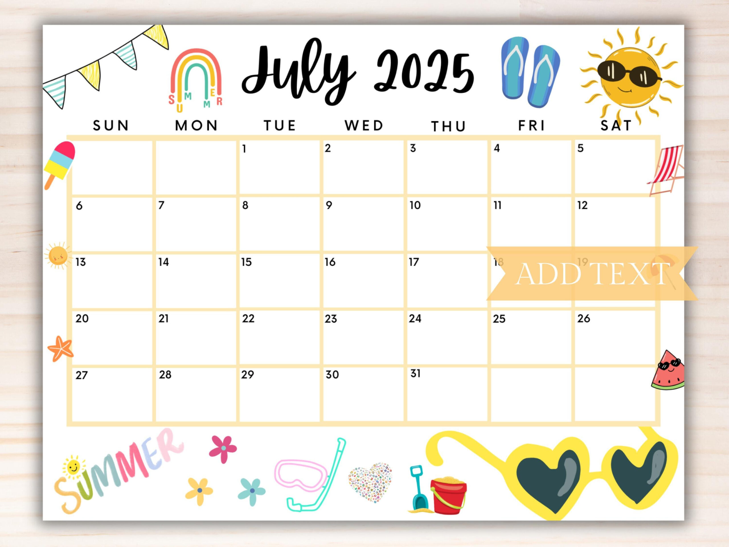 Editable July 2025 Summer Calendar, Printable July Calendar intended for July Calendar 2025 Homemade Gifts