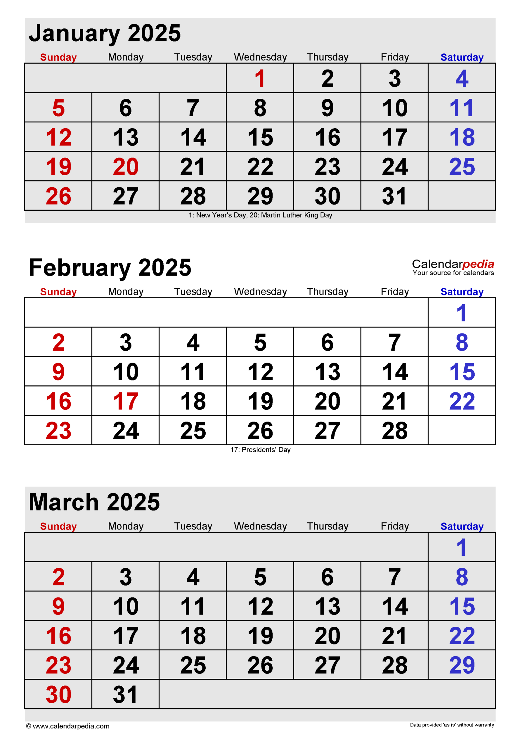 February 2025 Calendar | Templates For Pdf, Excel And Word with regard to Printable Calendar 2025 Jan Feb March