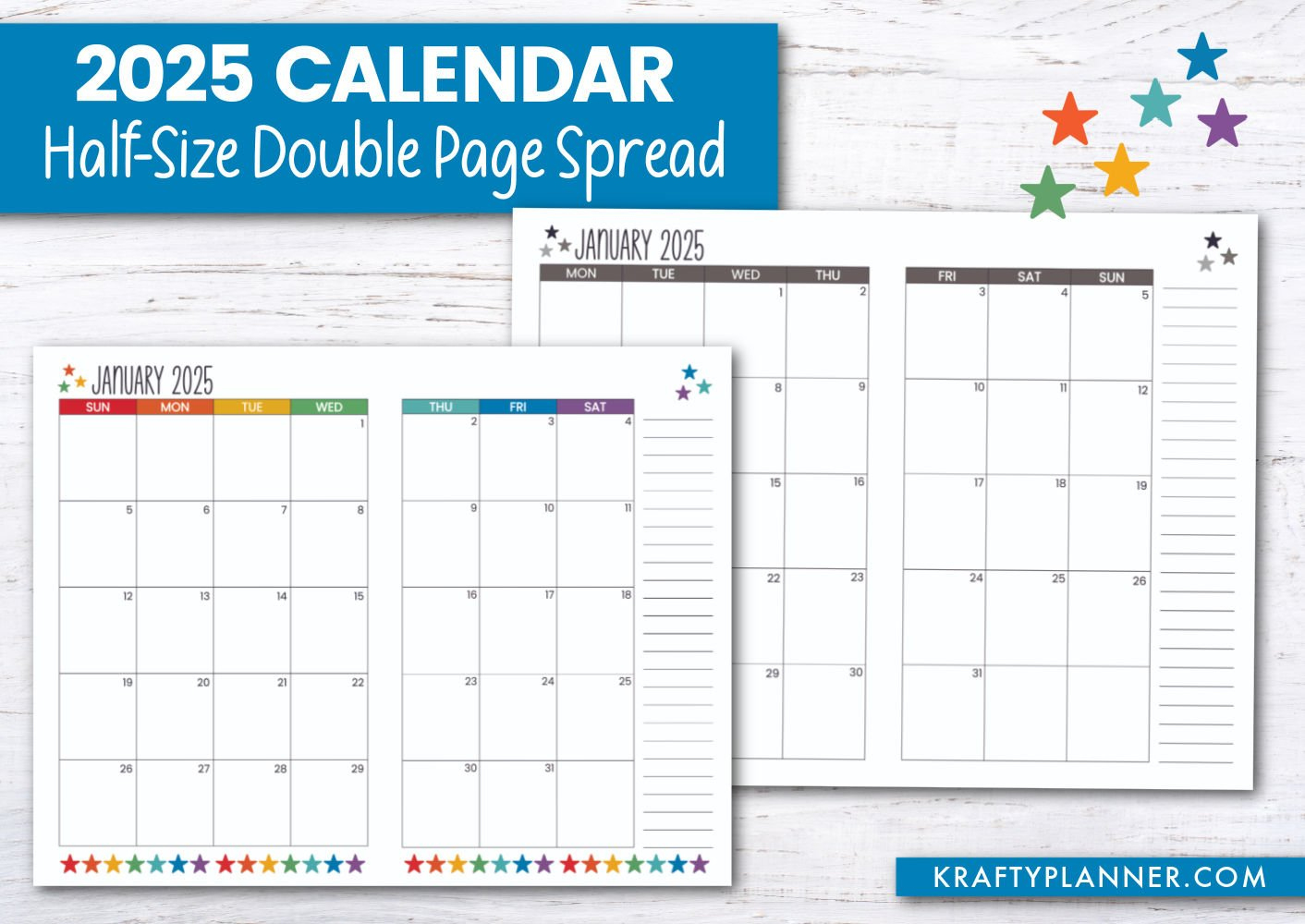 Free 2025 Calendar: Half-Size Landscape — Krafty Planner with Printable Calendar 2025 Month to A Page