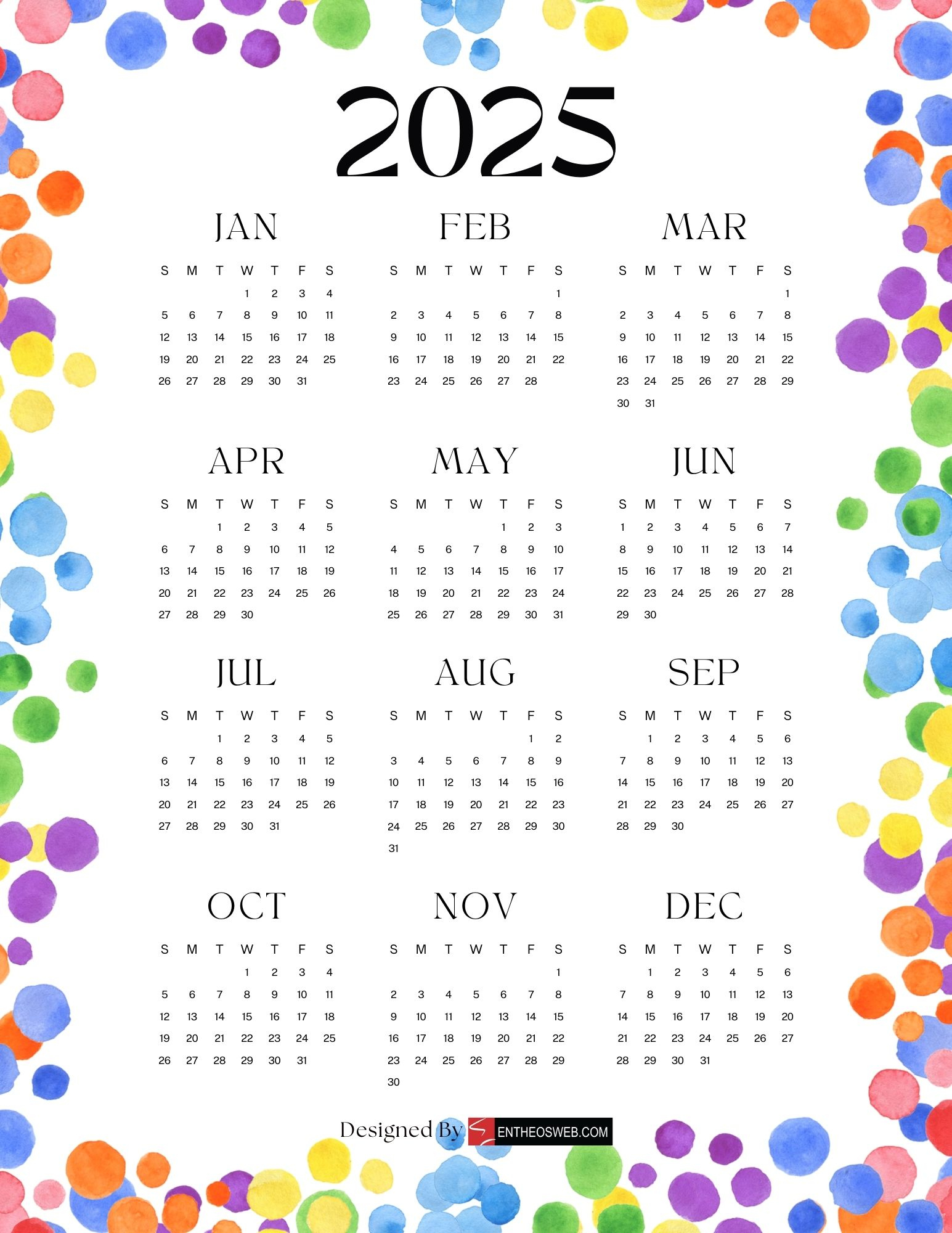 Free 2025 Calendars | Entheosweb pertaining to Printable Calendar 2025 Decorative