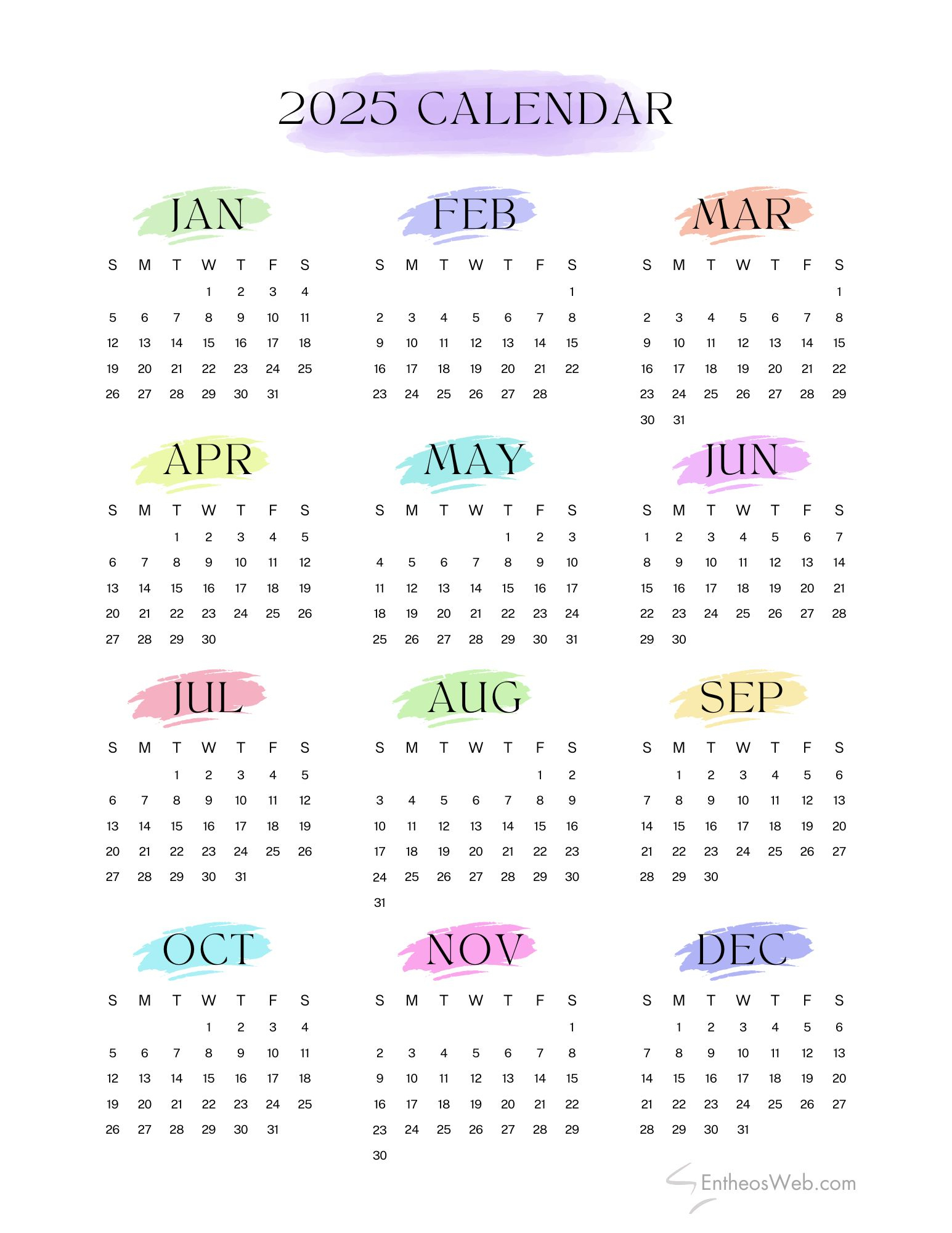 Free 2025 Calendars | Entheosweb with Free Printable 2025 Calendar 8 1/2 X 11