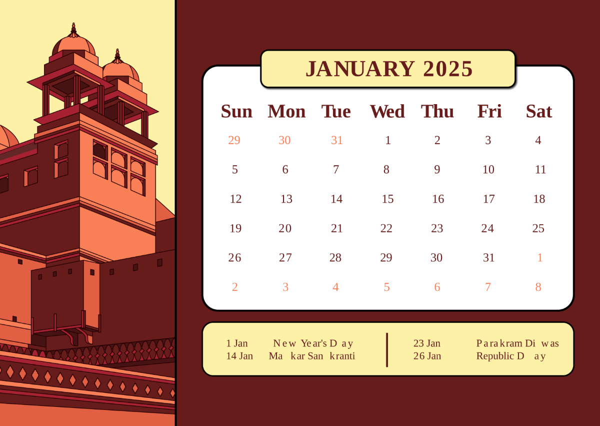 Free 2025 India Calendar With Holidays Template To Edit Online regarding Printable Calendar 2025 India with Holidays