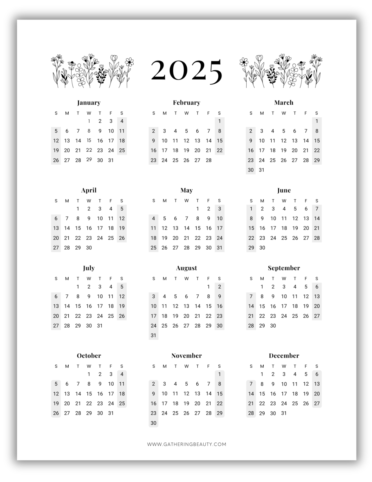 Free 2025 Printable Calendar One Page — Gathering Beauty with regard to 8X10 Printable Calendar 2025